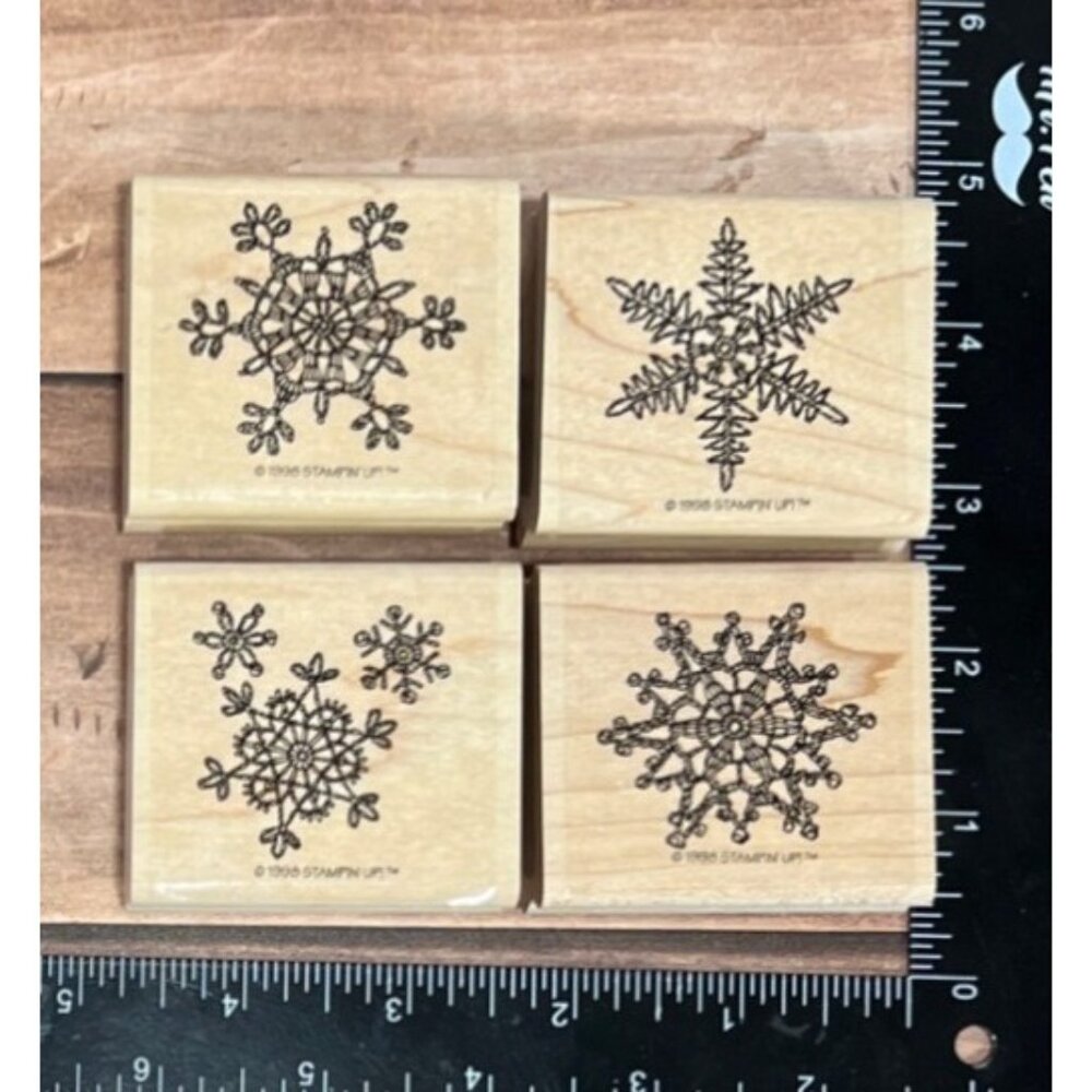 Stampin Up! Lace Snowflakes Wood Mounted Rubber Stamps Set Of 4